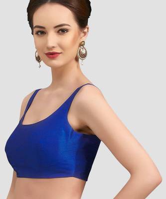 Royal blue plain silk spaghetti padded readymade saree blouse 3