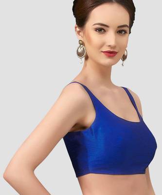 Royal blue plain silk spaghetti padded readymade saree blouse 4