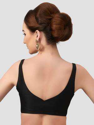 Black v neck plain silk spaghetti padded readymade saree blouse 2