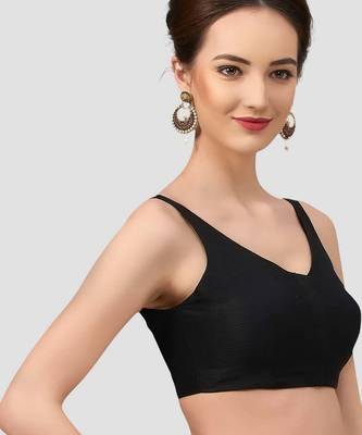 Black v neck plain silk spaghetti padded readymade saree blouse 4
