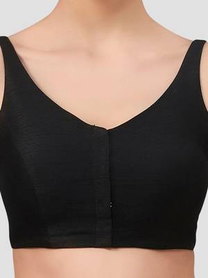 Black v neck plain silk spaghetti padded readymade saree blouse 5