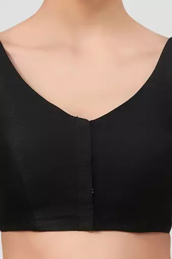 Black v neck plain silk spaghetti padded readymade saree blouse
