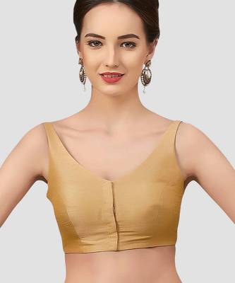 Gold v neck plain silk spaghetti padded readymade saree blouse 1