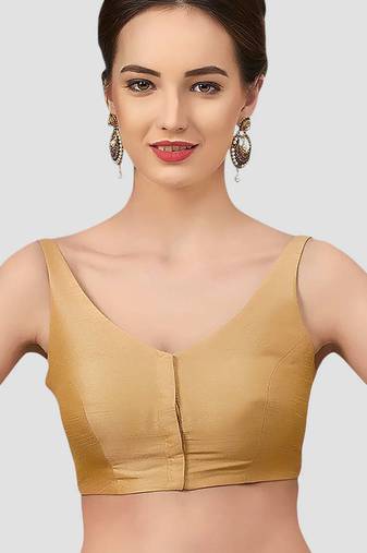 Gold v neck plain silk spaghetti padded readymade saree blouse