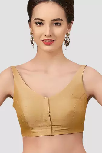 Gold v neck plain silk spaghetti padded readymade saree blouse