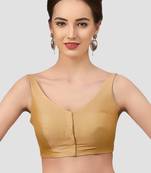 Gold v neck plain silk spaghetti padded readymade saree blouse