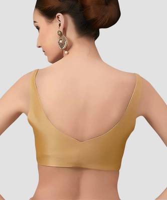 Gold v neck plain silk spaghetti padded readymade saree blouse 2