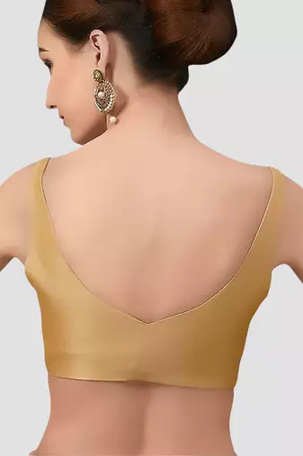 Gold v neck plain silk spaghetti padded readymade saree blouse