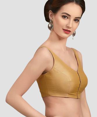 Gold v neck plain silk spaghetti padded readymade saree blouse 3