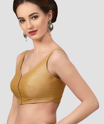Gold v neck plain silk spaghetti padded readymade saree blouse 4
