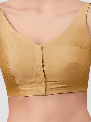 Gold v neck plain silk spaghetti padded readymade saree blouse 5