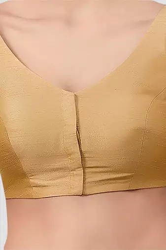 Gold v neck plain silk spaghetti padded readymade saree blouse