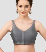 Grey v neck plain silk spaghetti padded readymade saree blouse