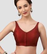 Maroon v neck plain silk spaghetti padded readymade saree blouse