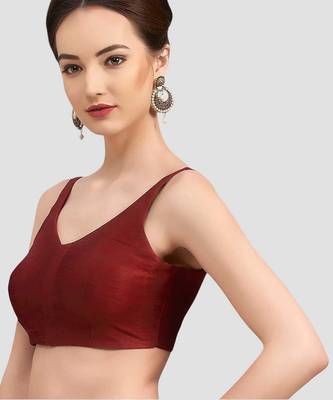 Maroon v neck plain silk spaghetti padded readymade saree blouse 4