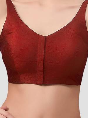 Maroon v neck plain silk spaghetti padded readymade saree blouse 5