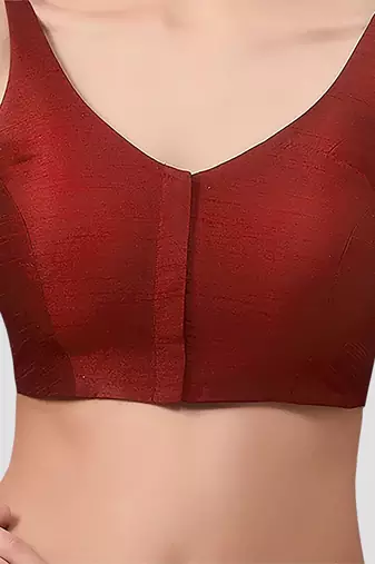 Maroon v neck plain silk spaghetti padded readymade saree blouse