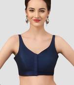 Navy blue v neck plain silk spaghetti padded readymade saree blouse