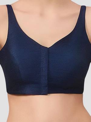 Navy blue v neck plain silk spaghetti padded readymade saree blouse 5