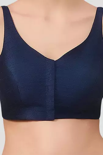Navy blue v neck plain silk spaghetti padded readymade saree blouse