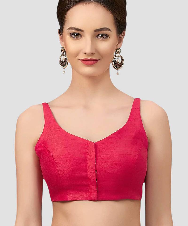 Rani v neck plain silk spaghetti padded readymade saree blouse