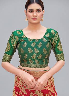 Green woven jacquard readymade blouse 1