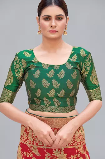 Green woven jacquard readymade blouse