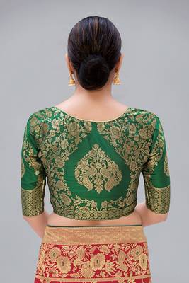 Green woven jacquard readymade blouse 2