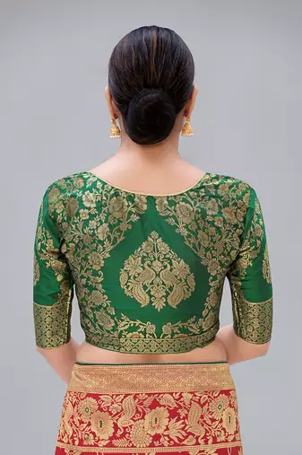 Green woven jacquard readymade blouse