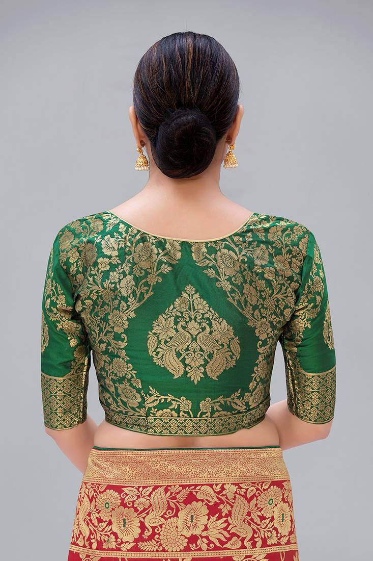 Green woven jacquard readymade blouse