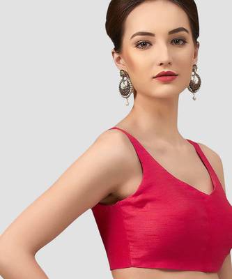 Rani v neck plain silk spaghetti padded readymade saree blouse 3