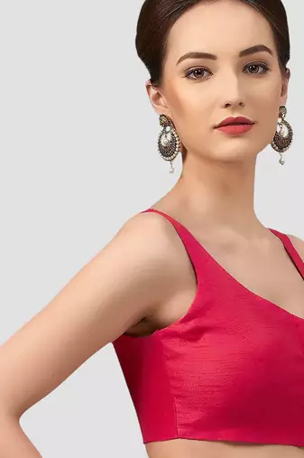 Rani v neck plain silk spaghetti padded readymade saree blouse