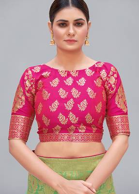 Rani pink woven jacquard readymade blouse 1