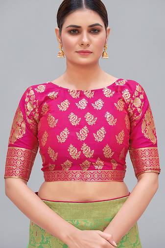 Rani pink woven jacquard readymade blouse