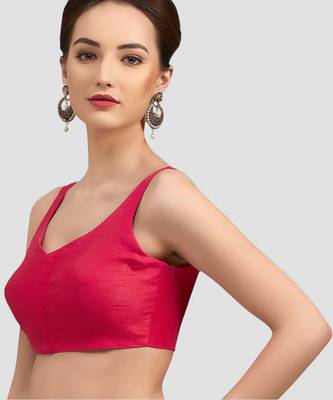 Rani v neck plain silk spaghetti padded readymade saree blouse 4