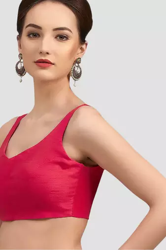 Rani v neck plain silk spaghetti padded readymade saree blouse
