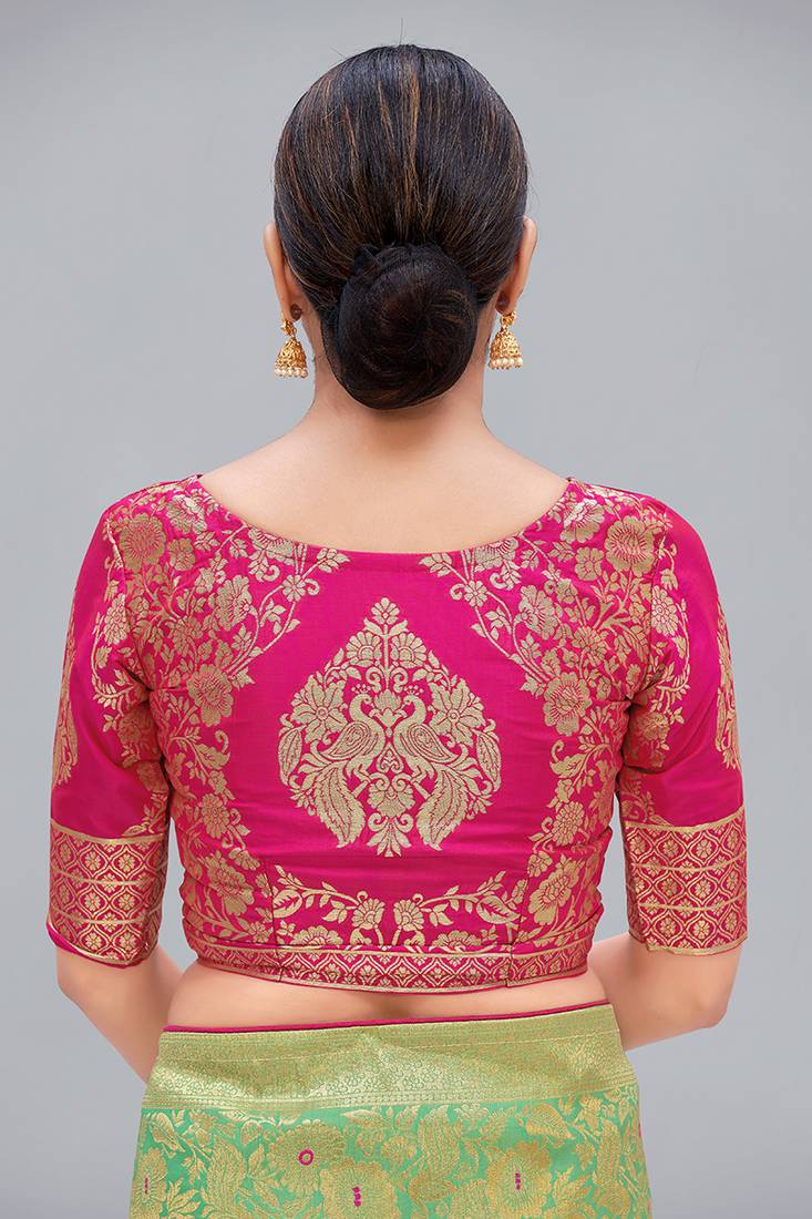 Rani pink woven jacquard readymade blouse