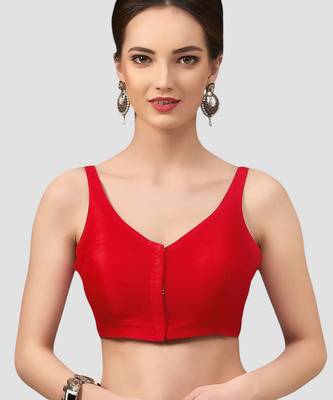 Red v neck plain silk spaghetti padded readymade saree blouse 1