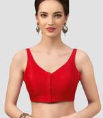 Red v neck plain silk spaghetti padded readymade saree blouse