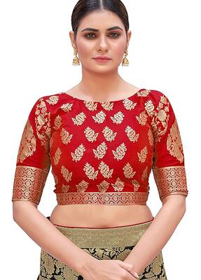Red woven jacquard readymade blouse 1
