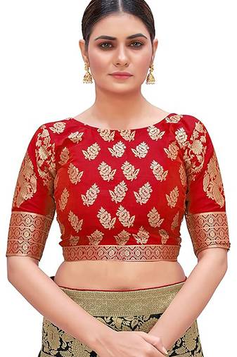 Red woven jacquard readymade blouse
