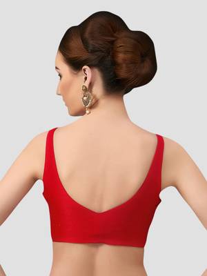 Red v neck plain silk spaghetti padded readymade saree blouse 2