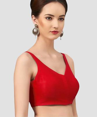 Red v neck plain silk spaghetti padded readymade saree blouse 3