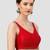 Red v neck plain silk spaghetti padded readymade saree blouse