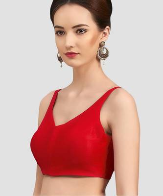 Red v neck plain silk spaghetti padded readymade saree blouse 4