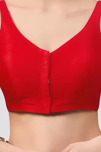 Red v neck plain silk spaghetti padded readymade saree blouse