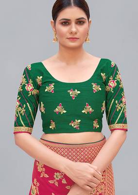 Dark green embroidered silk blend readymade blouse 1