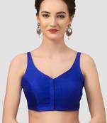 Royal blue v neck plain silk spaghetti padded readymade saree blouse