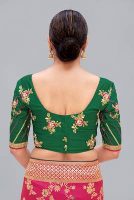 Dark green embroidered silk blend readymade blouse 2