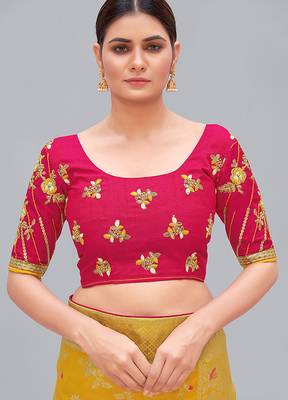 Rani pink embroidered silk blend readymade blouse 1